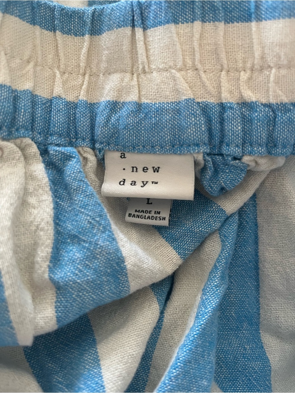 Blue Cream Striped Linen Blend Midi Skirt Large Coastal Beach Resort Euro Summer - Picture 6 of 7